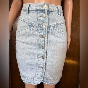 Vintage Cotton 1980’s Light Denim Acid Wash Button-Front Skirt Size XS/S